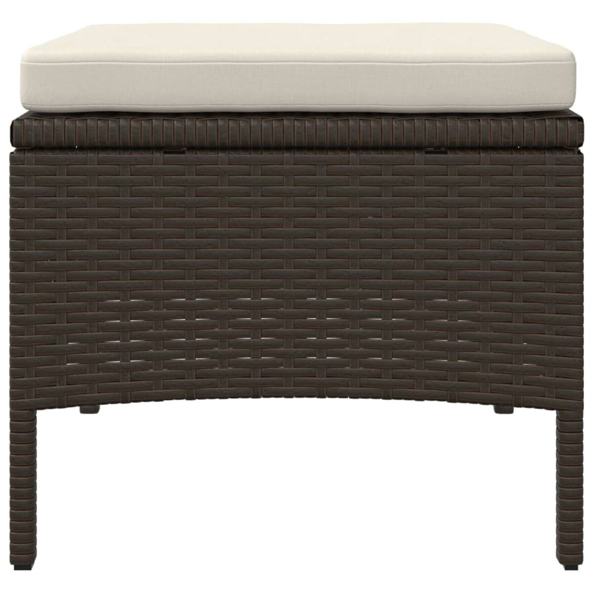Pouff in vimini con cuscino chiaro. Base e gambe intrecciate marrone scuro.