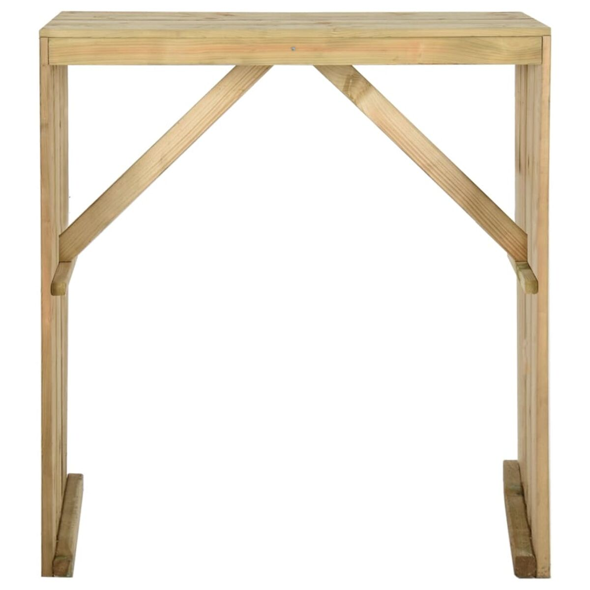 Holzbogen mit Seitenstützen und Querbalken, leer stehend.