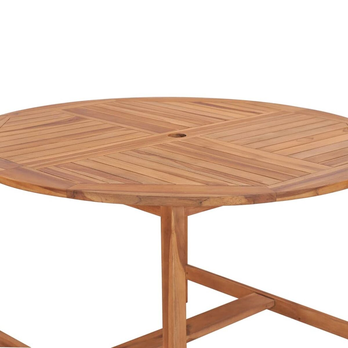 Runde Tischplatte aus Holz mit einem gemusterten Design. Der Hintergrund ist weiß.