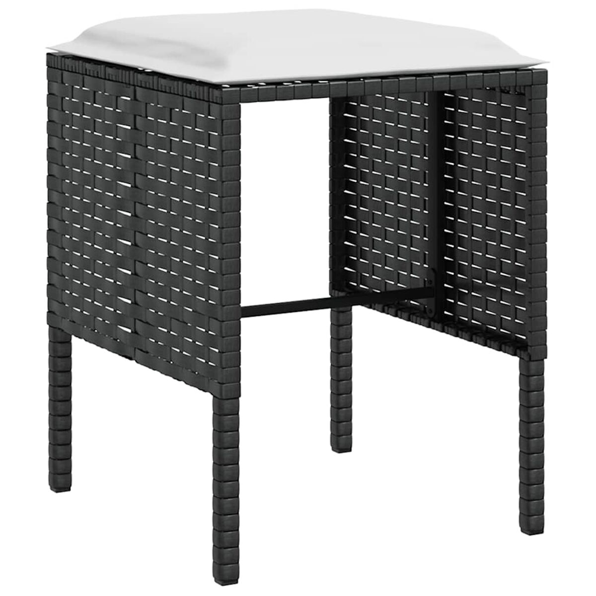 Ein schwarzer Bartisch im Outdoor-Stil mit weißer Tischplatte wird aus einem Winkel gezeigt.
