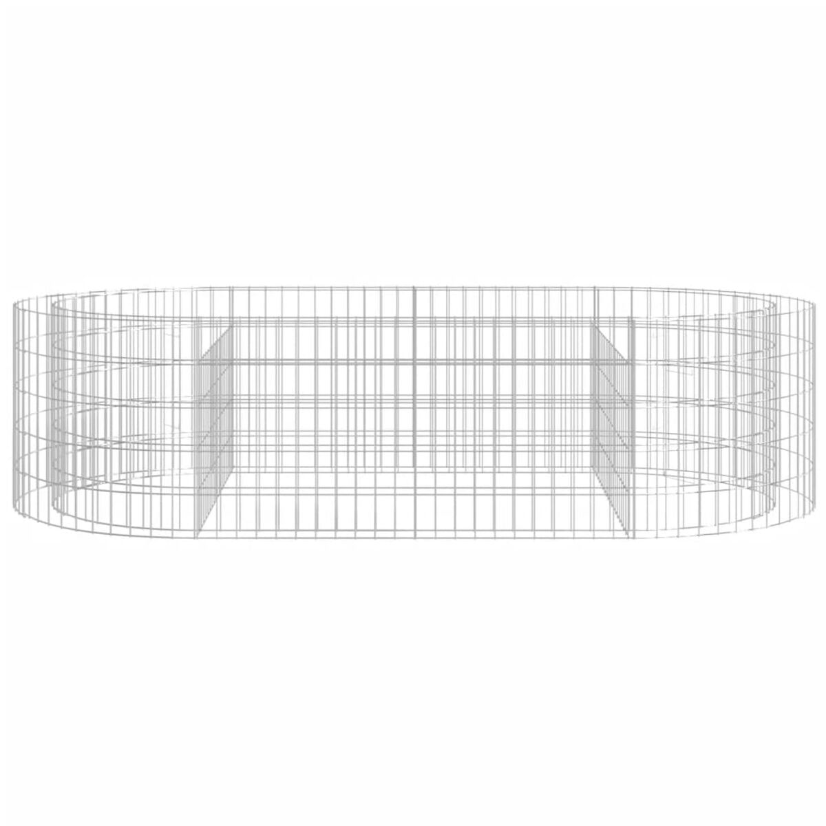 Ovaler Maschendrahtzaun. Er besteht aus miteinander verbundenen Metalldrähten. Die Form ist ein langes Oval.