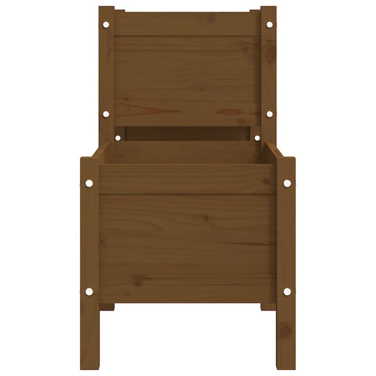 Braune Pflanzkasten aus Holz. Der Pflanzkasten ist leer.