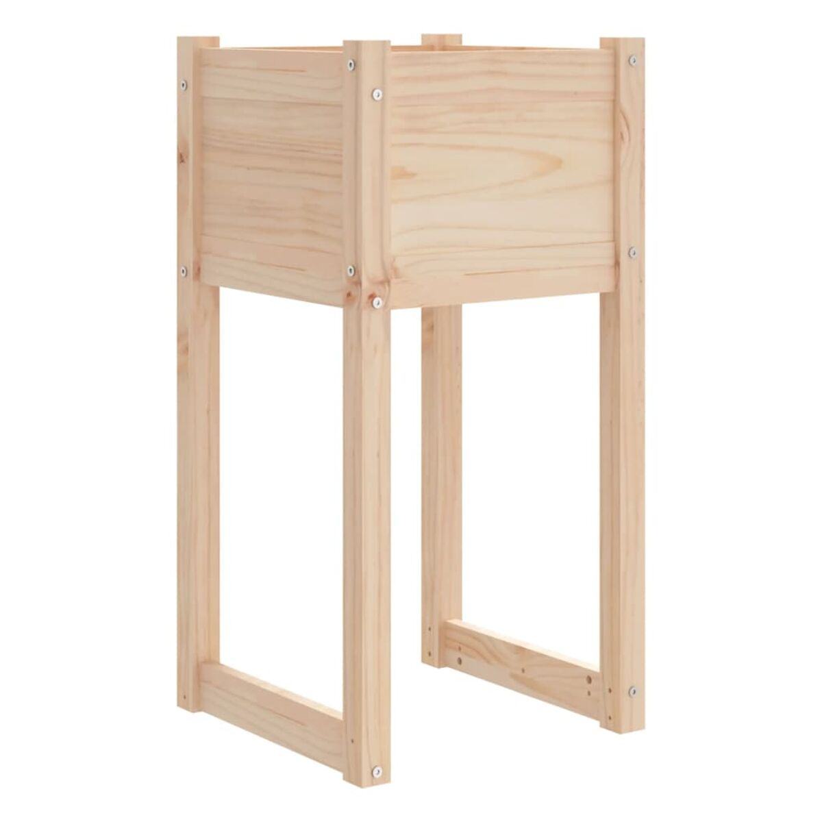 Pflanzkasten aus Holz auf Beinen, hellbraune Farbe.