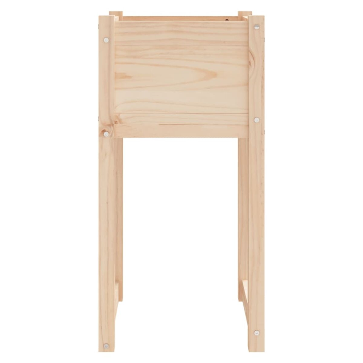 Pflanzkasten aus Holz mit Beinen. Weißer Hintergrund.