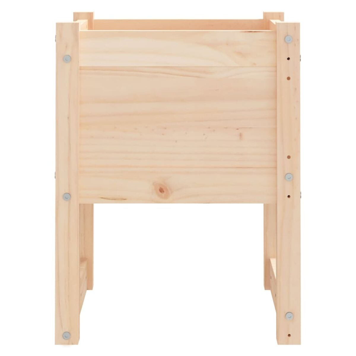 Pflanzkasten aus Holz, rechteckige Form mit Beinen, helle Holzfarbe, schlichtes Design.