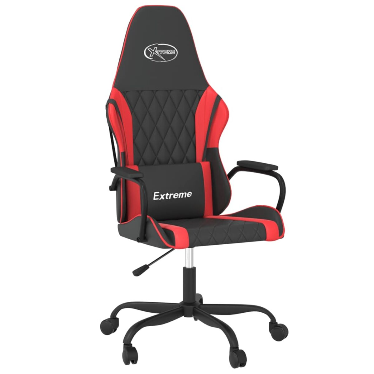 Gaming-Stuhl, schwarz mit roten Akzenten, Rautenmuster und dem Wort 'Extreme'.