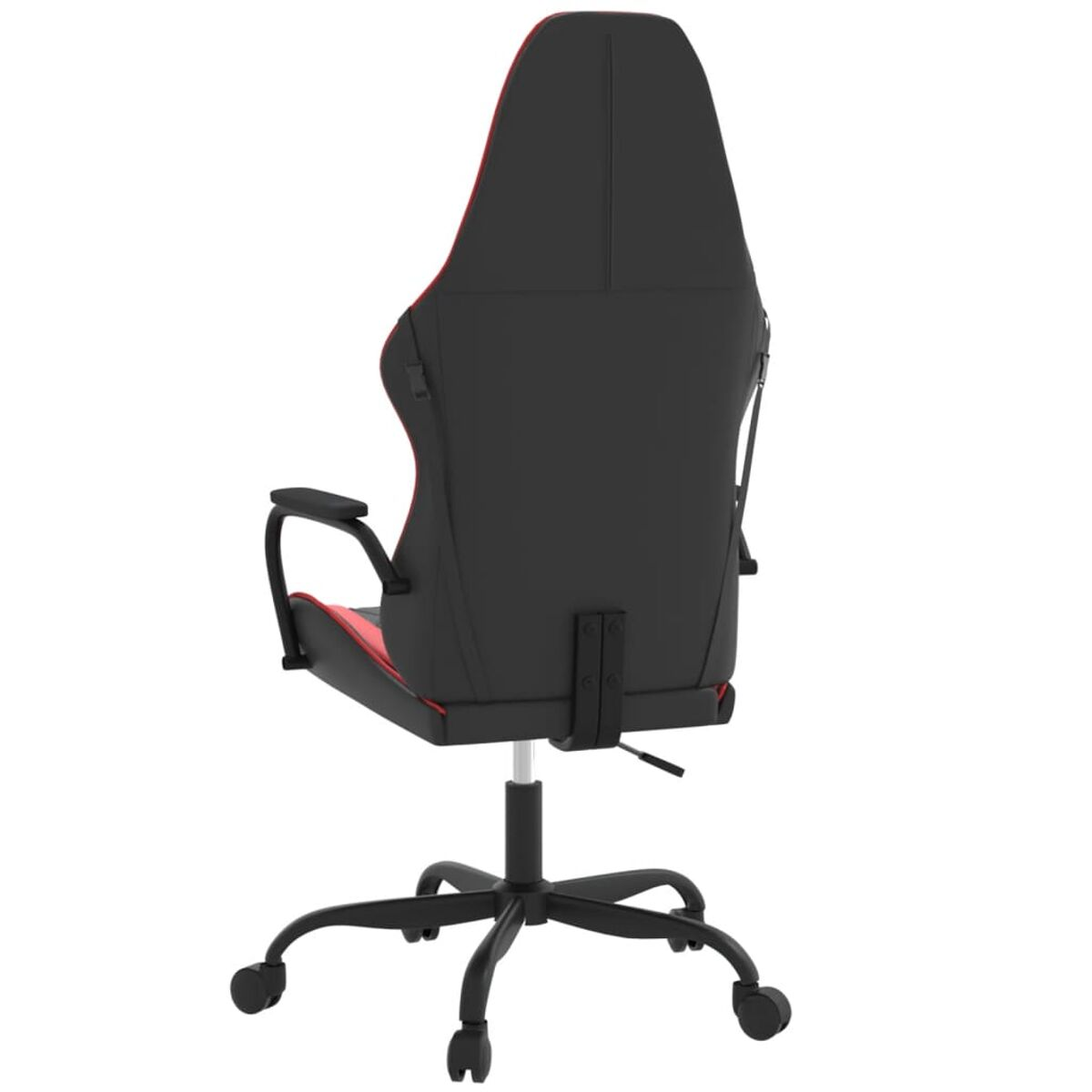 Schwarzer und roter Gaming-Stuhl, Rückansicht, schwarze Basis.