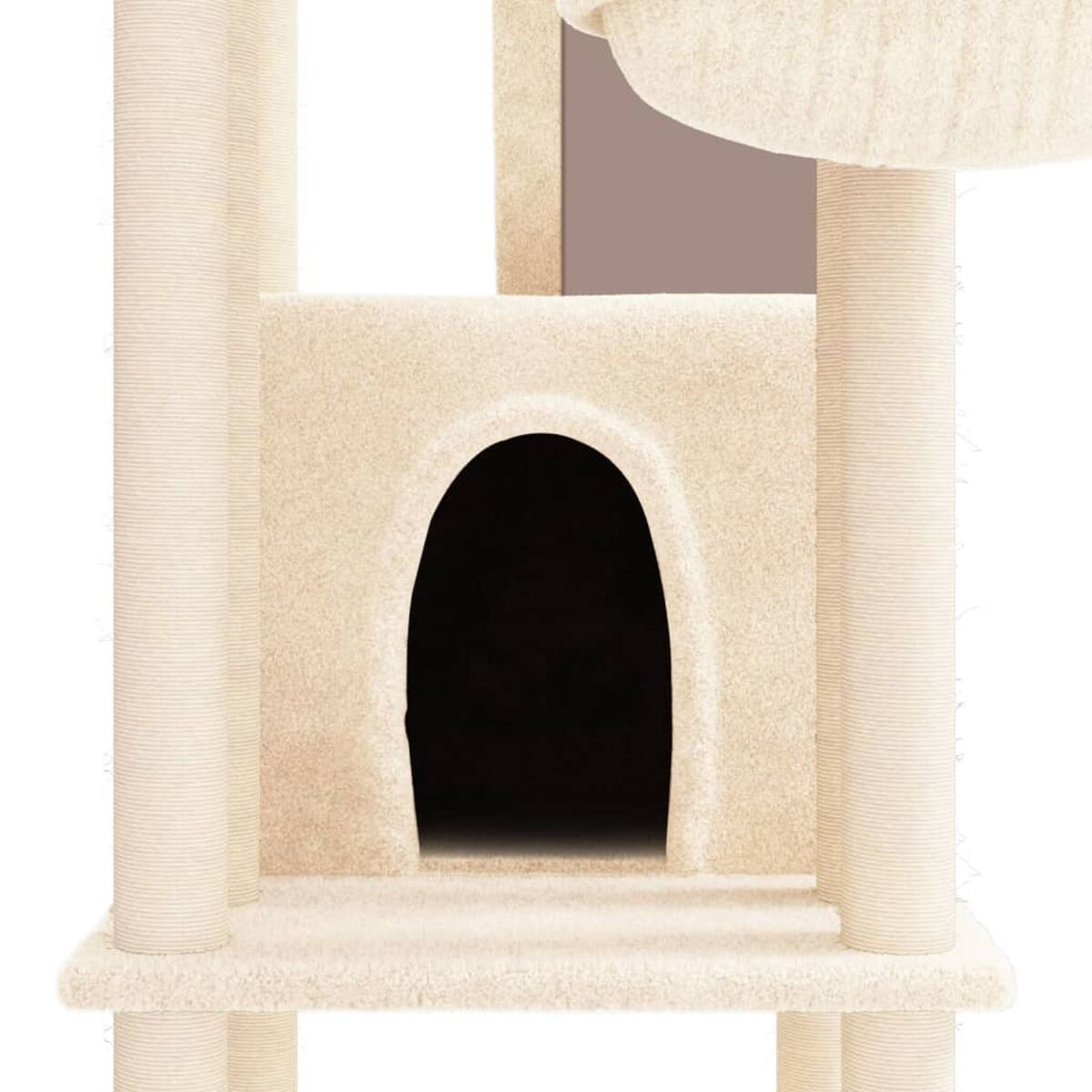 Nahaufnahme eines Katzenbaums mit einer Katzenhöhle.