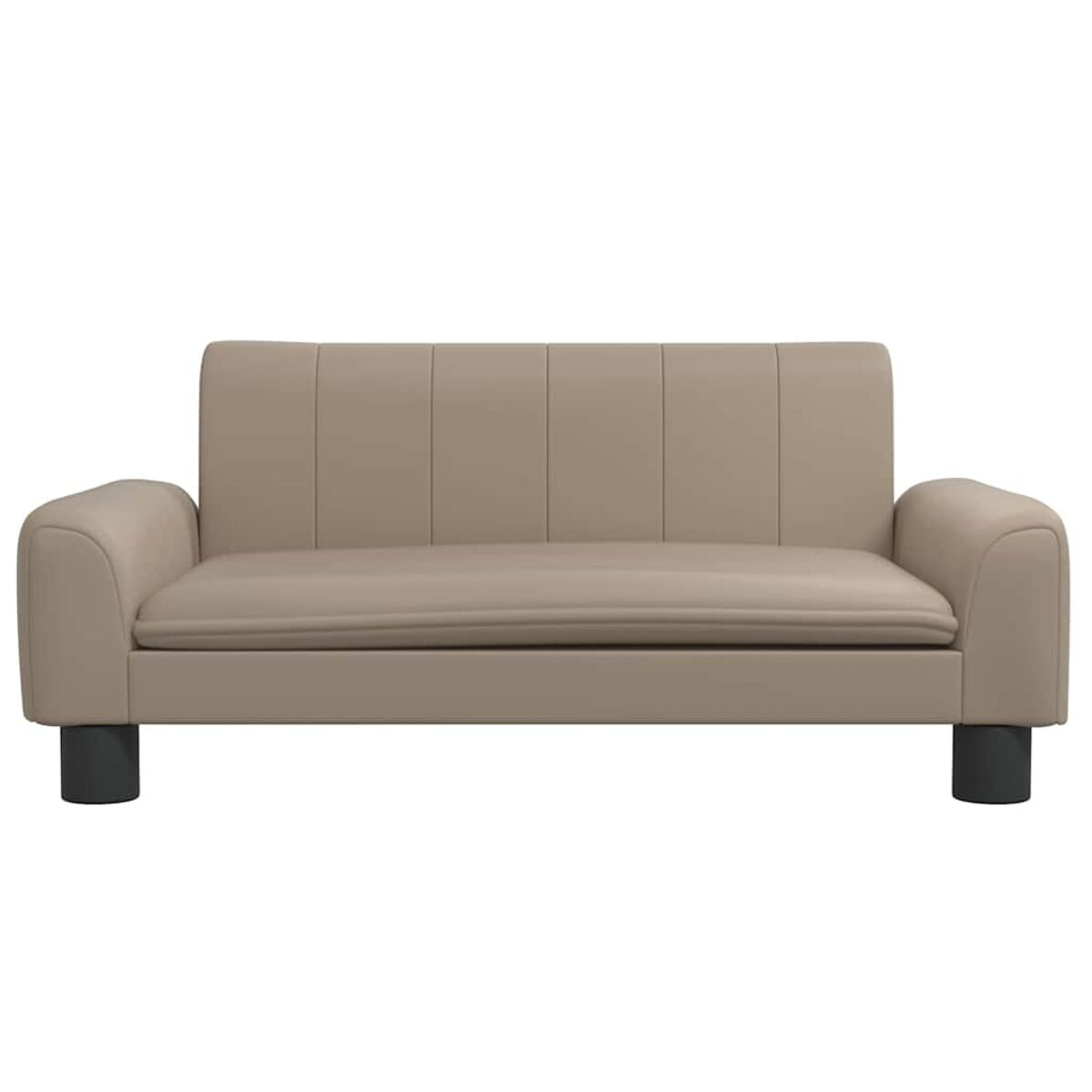 Beiges Sofa mit schlichtem Design, schwarze Beine. Weißer Hintergrund.