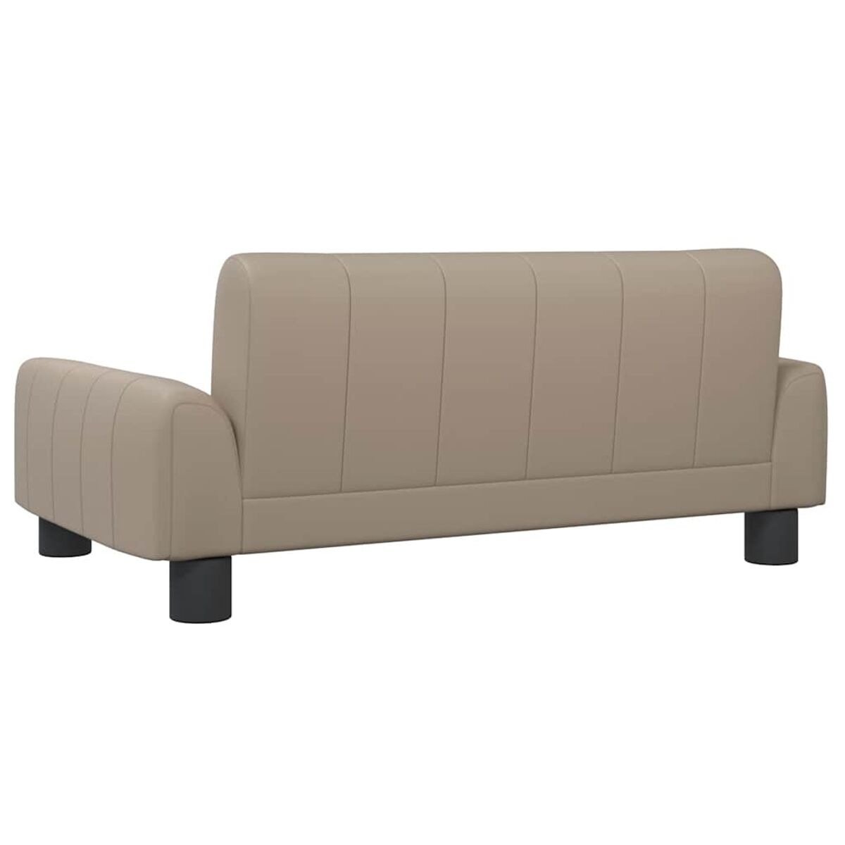 Beiges Sofa, Rückansicht, mit elegantem Design und dunklen Beinen.
