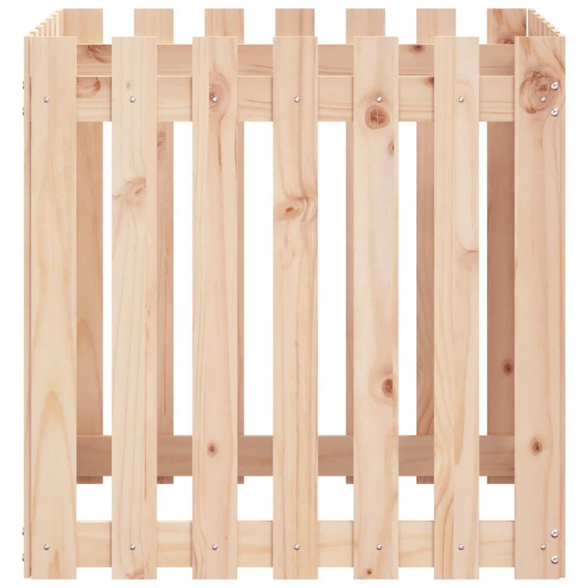 Holzkasten im Zäunchenstil, mit vertikalen Holzlatten, oben offen.