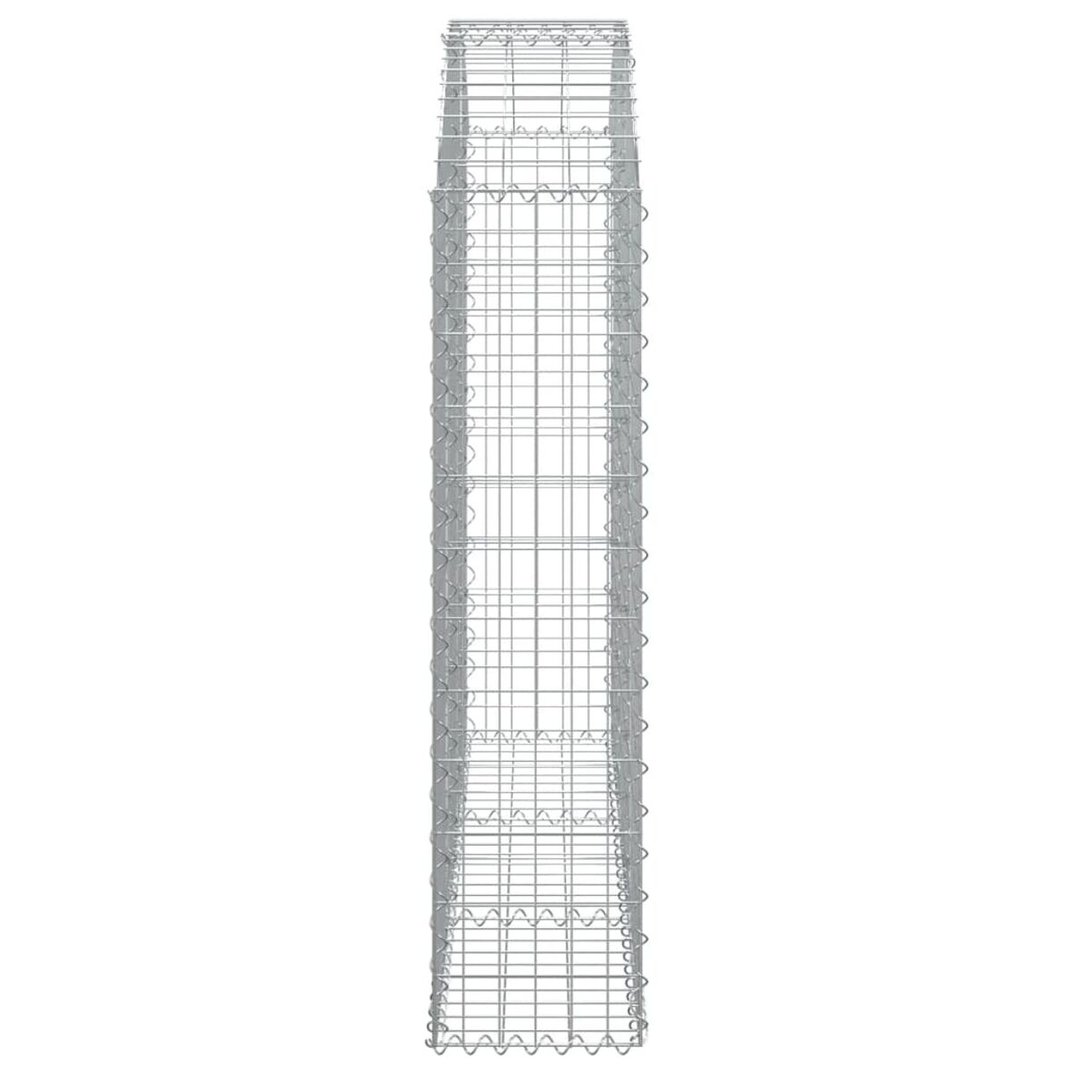 Vertikaler Metall-Gabion. Er ist ein rechteckiger Käfig aus Drahtgeflecht.