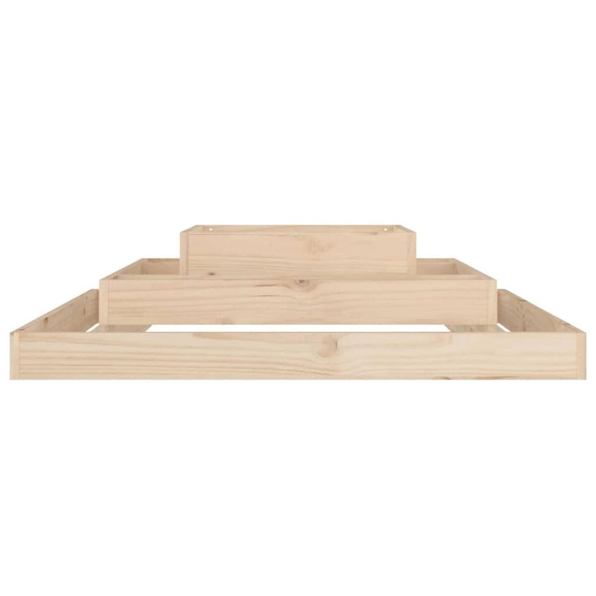 Drei Holzkisten, ineinander verschachtelt. Die Kisten sind rechteckig und aus hellem Holz gefertigt.
