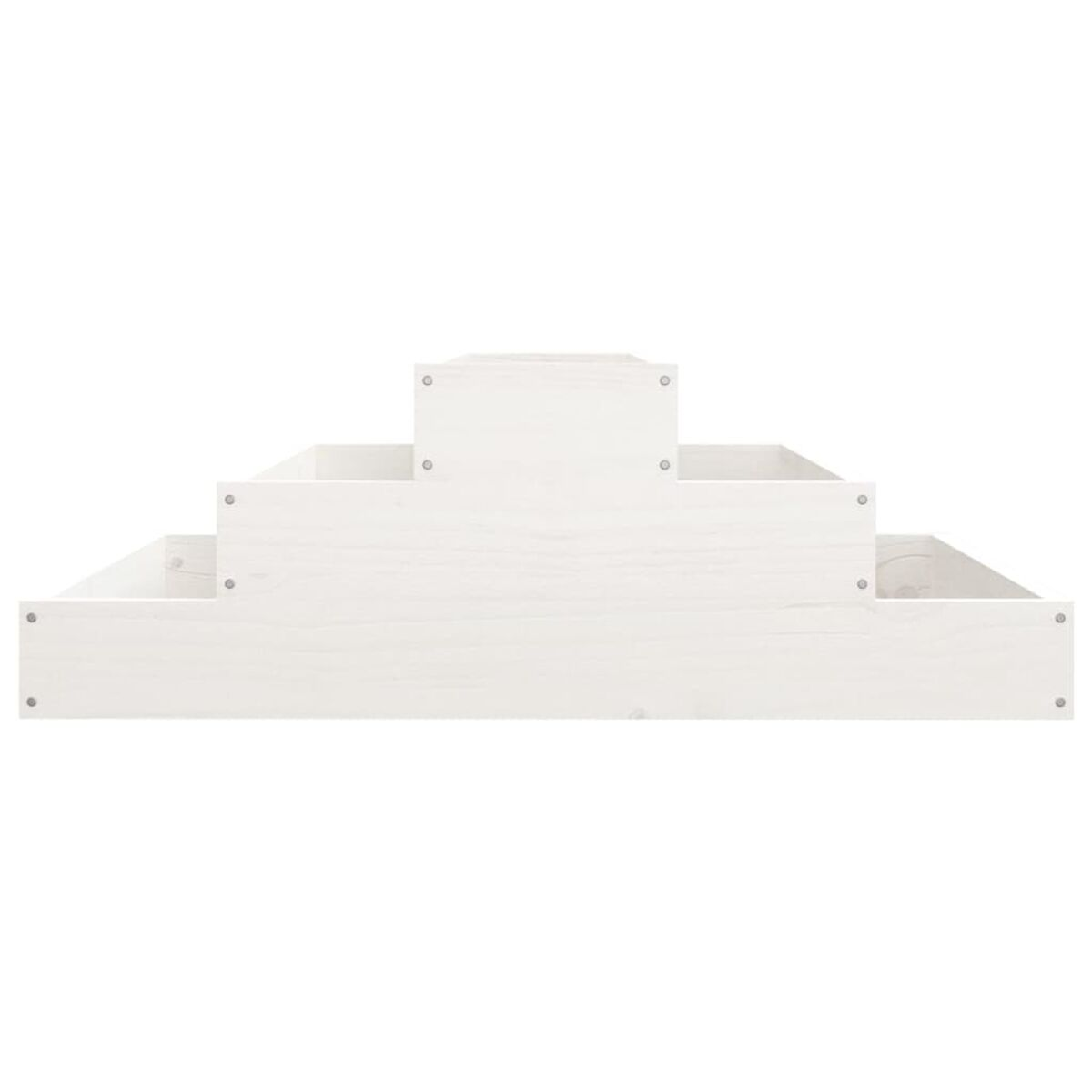 Weißer Holzpflanzkasten, mehrstufig, Stufen-Design.