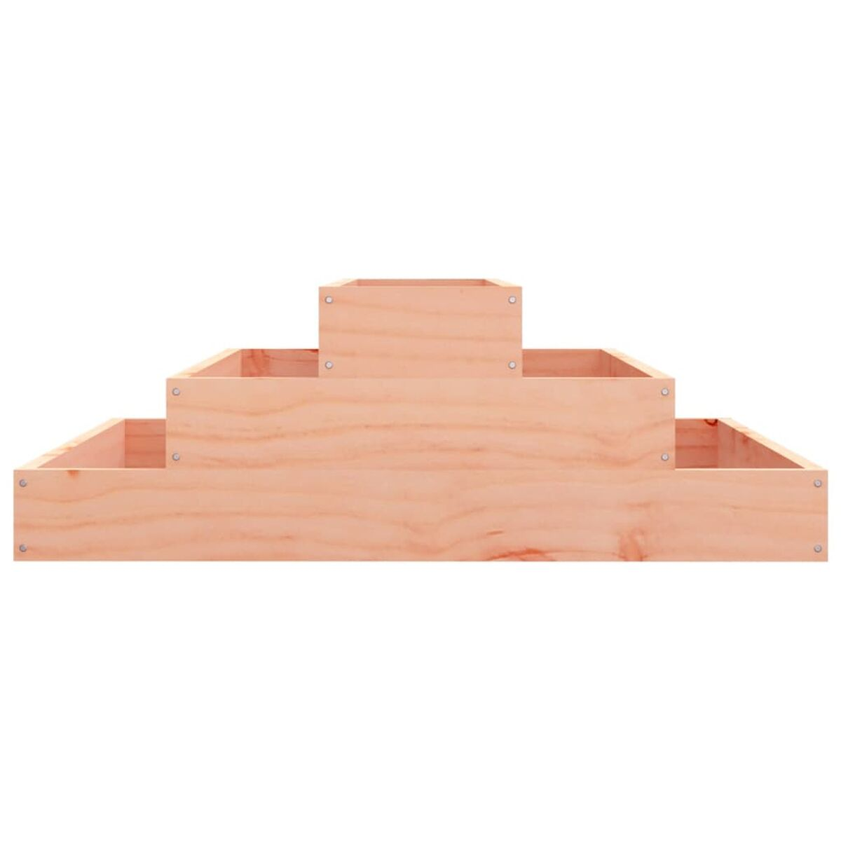 Gestufter Holzpflanzer mit drei Ebenen. Leer, hellbraunes Holz.