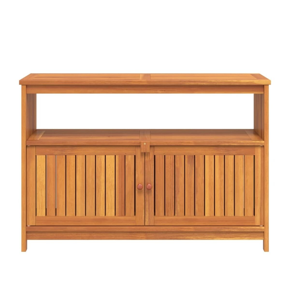 Holzschrank mit Regalen und Türen. Braune Farbe. Weißer Hintergrund.