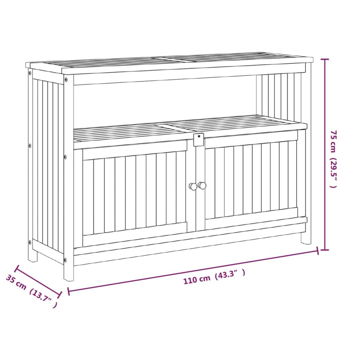 Holzschrank mit oberem Regal, geschlossenem Unterschrank und Maßen, auf weißem Hintergrund.