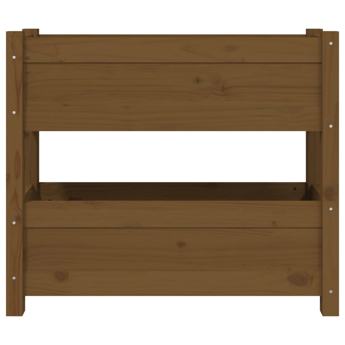 Dunkelbrauner Pflanzkasten aus Holz, rechteckig, mit zwei Ebenen zum Bepflanzen.