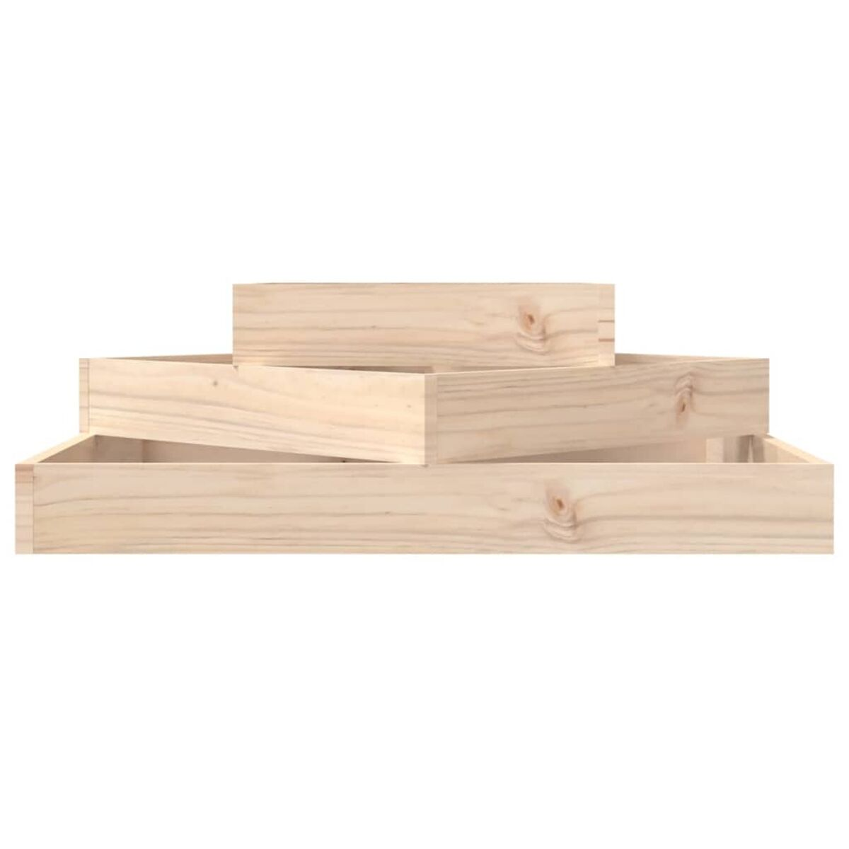Ein Stapel von vier hellen Holztabletts, jeweils rechteckig, vor weißem Hintergrund.