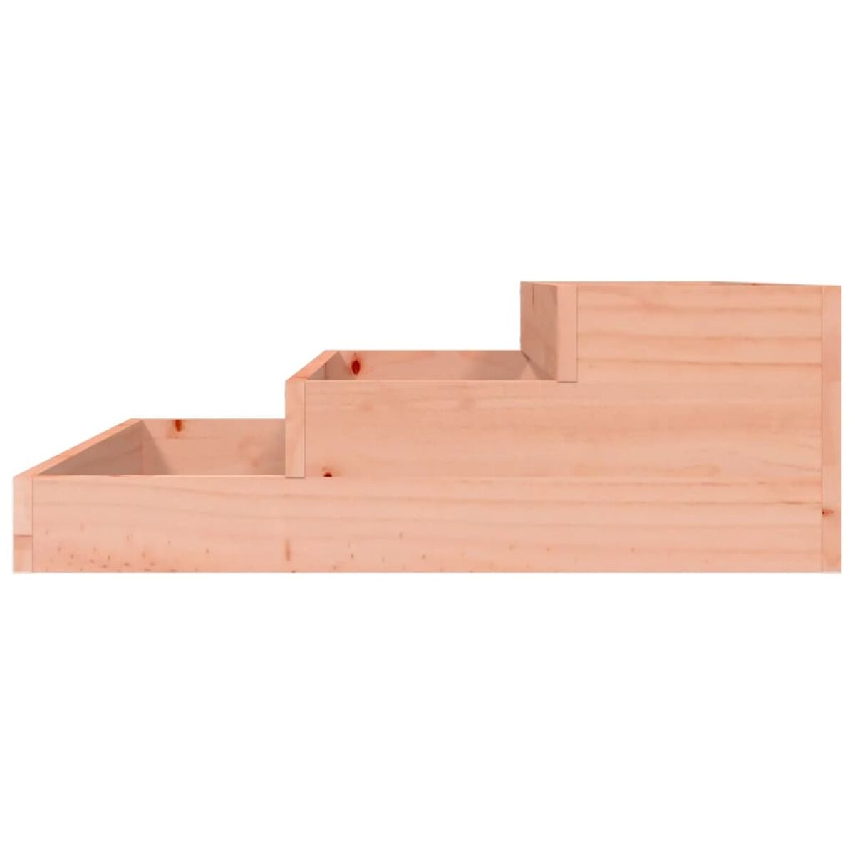 Holzpflanzer mit drei Stufen. Helle Holzfarbe. Einfaches Design.