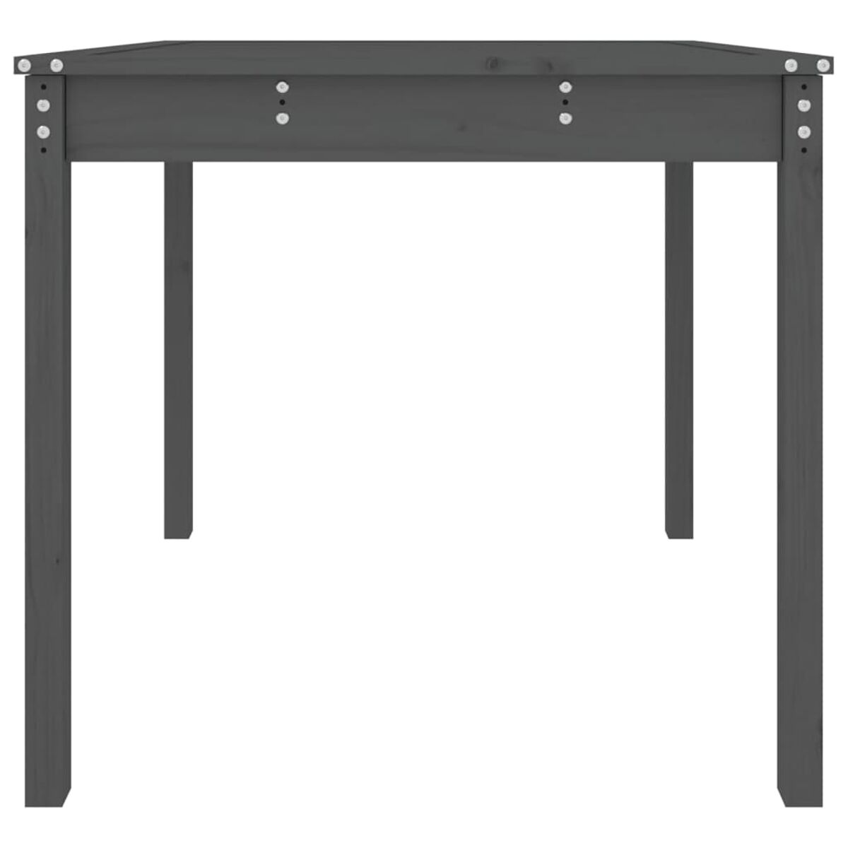 Ein grauer Holztisch aus erhöhter Perspektive betrachtet.