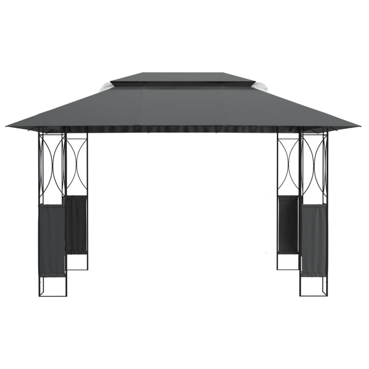 Dunkelgrauer Pavillon mit schwarzem Rahmen, weißer Hintergrund.