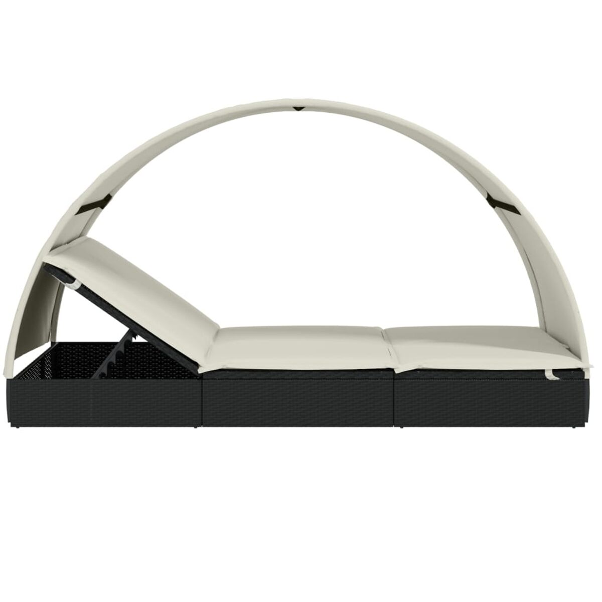 Outdoor-Chaiselongue mit weißem Baldachin. Schwarze, gewebte Basis. Verstellbare Rückenlehne. Modernes und elegantes Design.