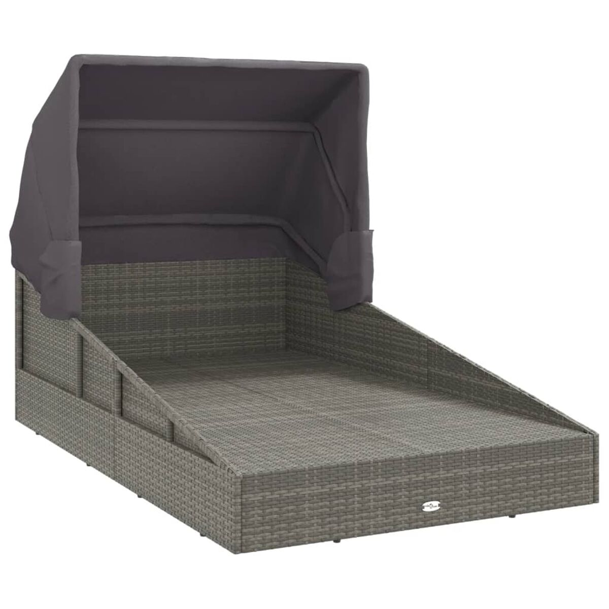Graues Outdoor-Daybed mit Baldachin, gewebtes Design.
