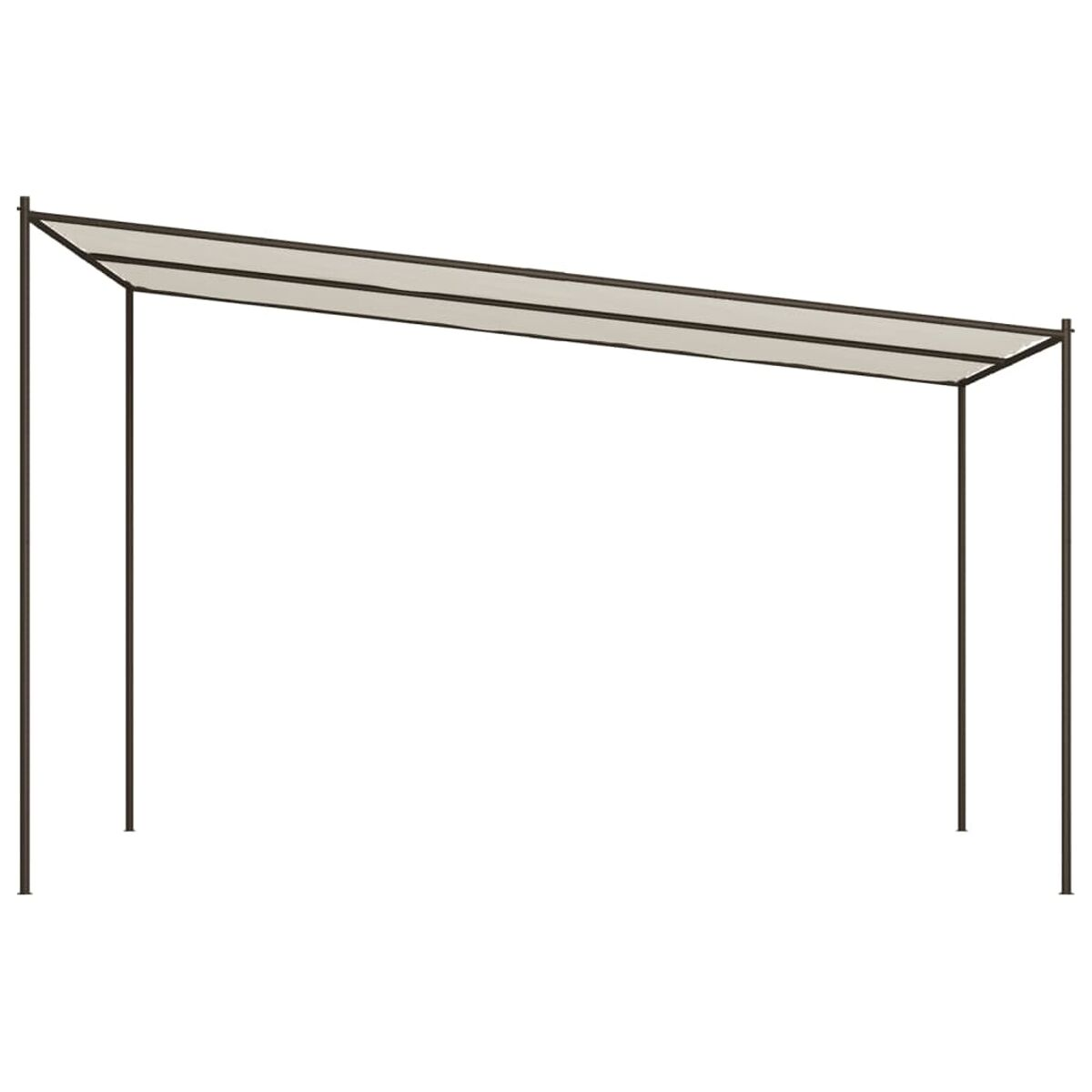 Beige Pergola mit vertikalen Stützbalken.