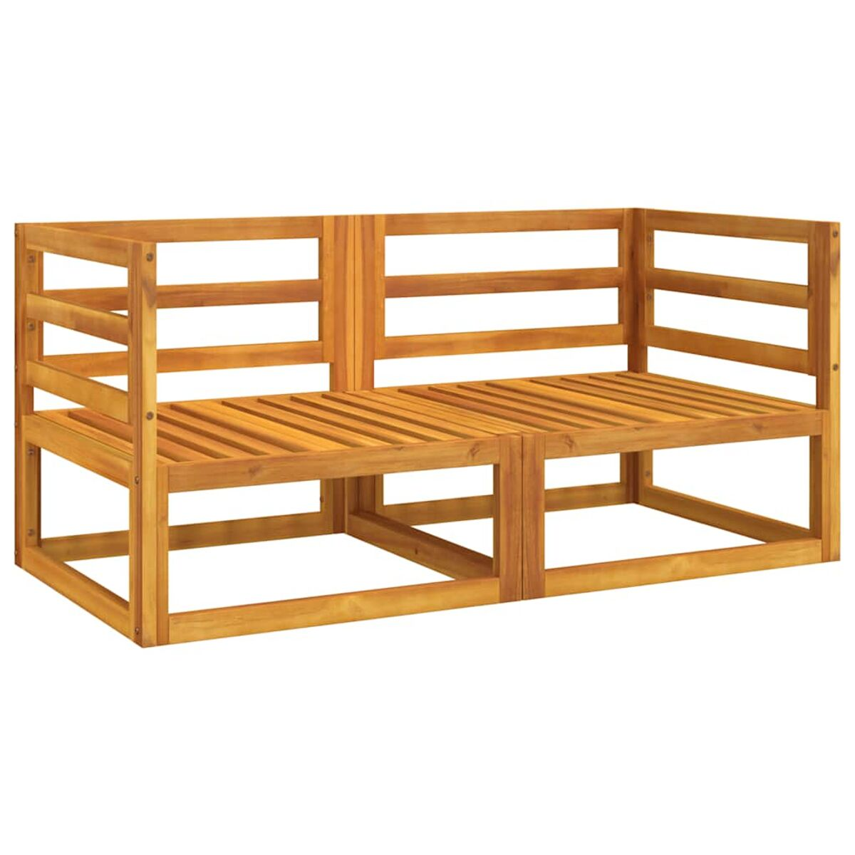 Modularsofa aus Holz in hellbrauner Farbe mit schlichtem Design, vor weißem Hintergrund.