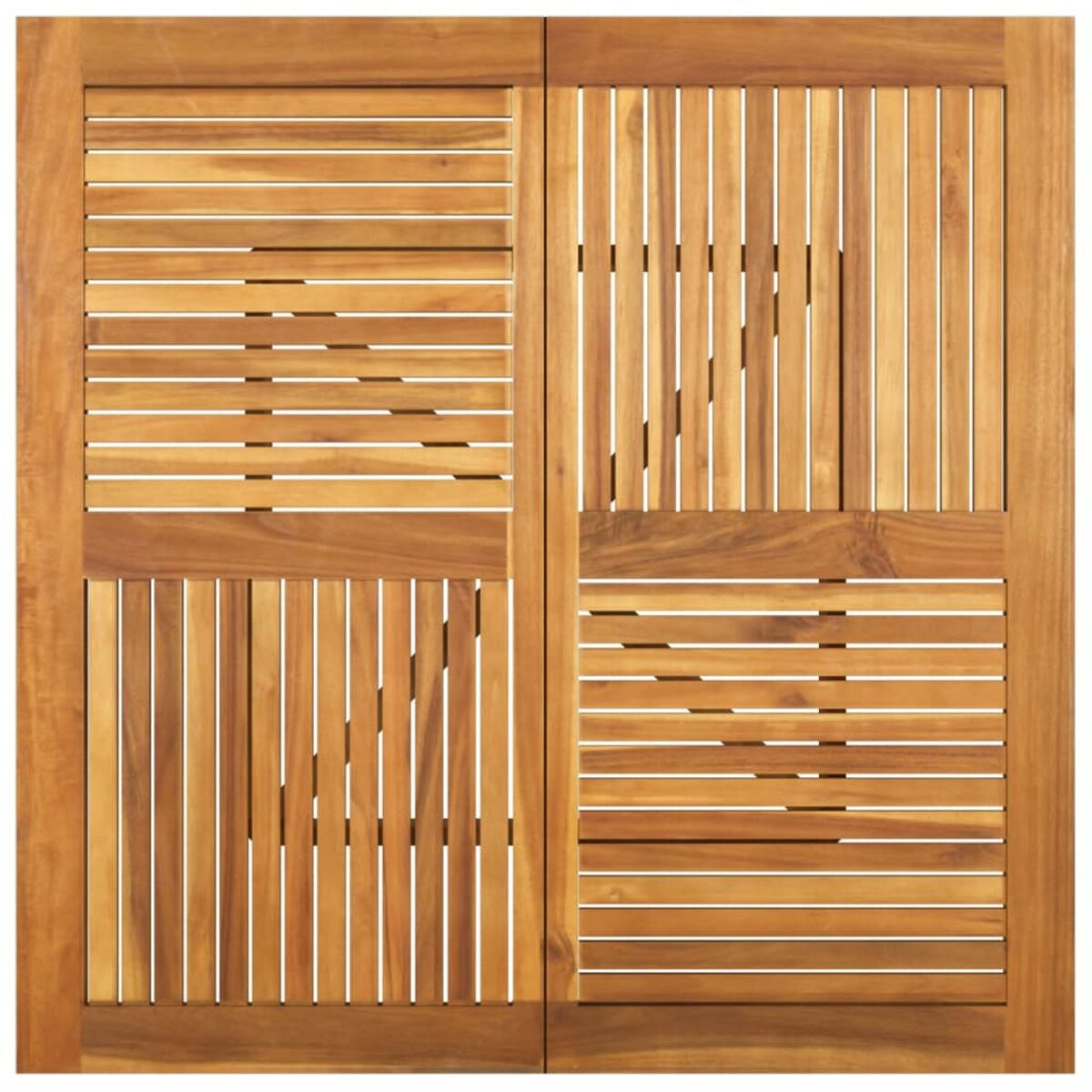 Holz-Schiebeläden mit horizontalen Lamellen.