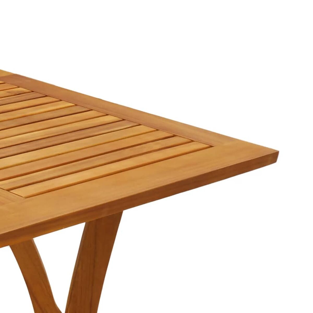 Holztischdetail, Lattenrost, Naturholzfarbe, isoliert auf weißem Hintergrund.