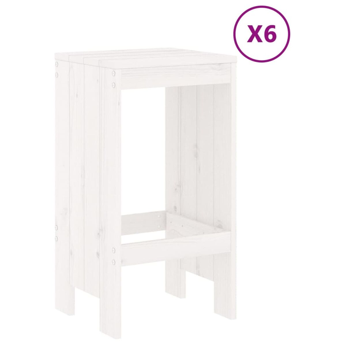 Weißer Barhocker aus Holz mit einem X6-Etikett.
