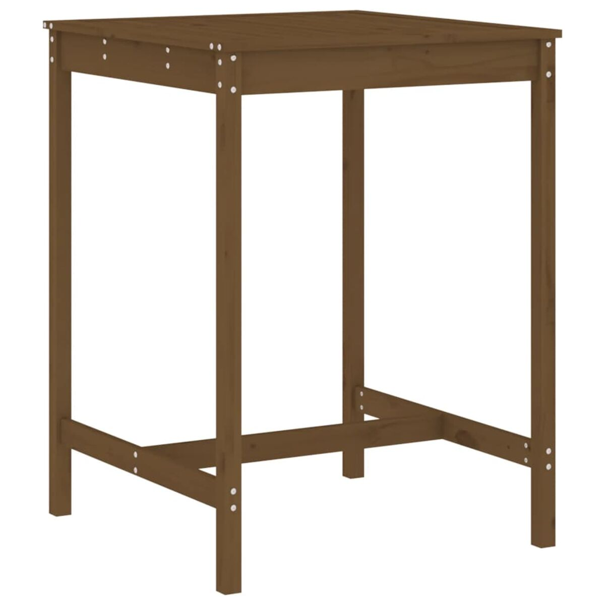 Ein brauner quadratischer Holztisch mit vier Beinen. Es ist ein einfaches Design mit natürlicher Holzoberfläche.