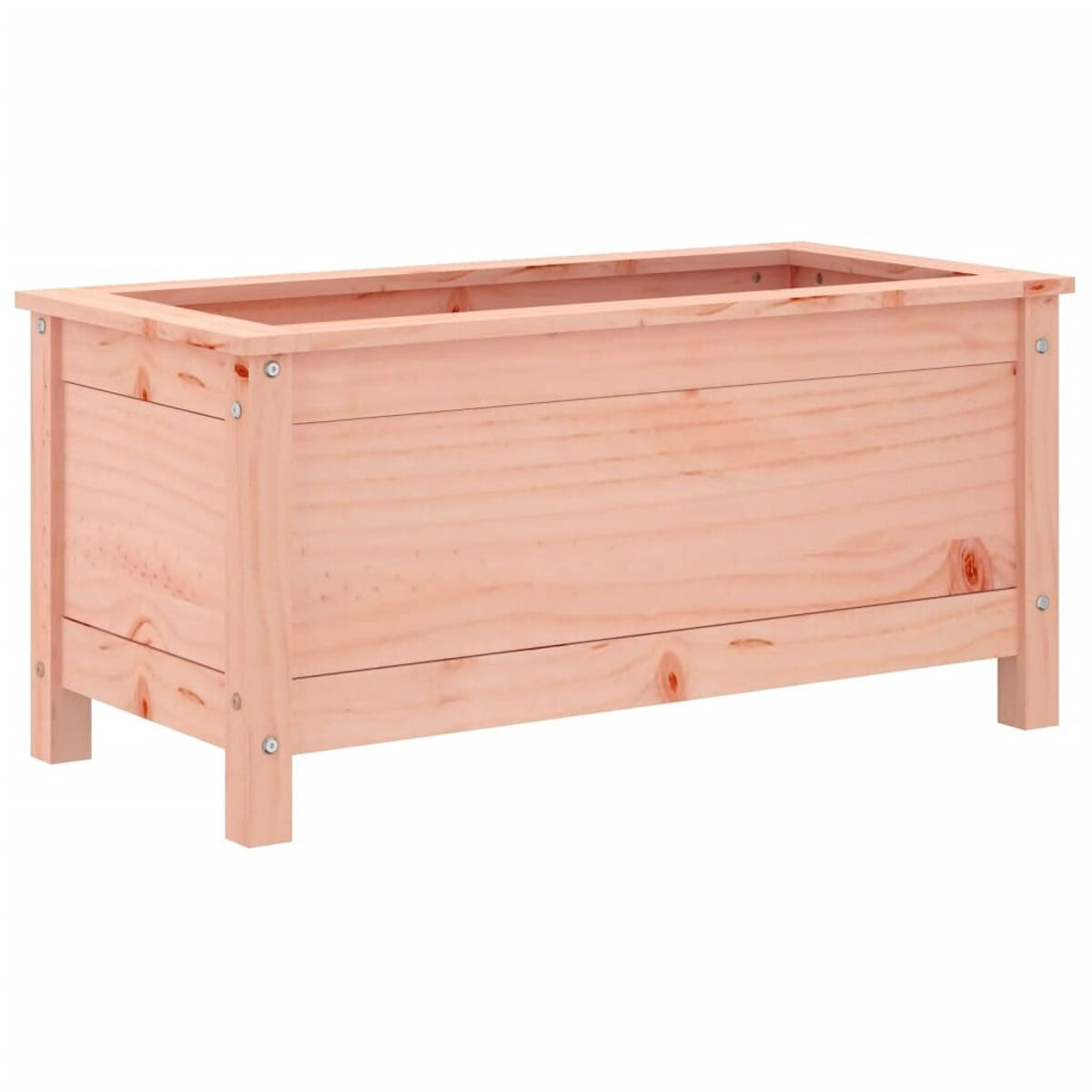 Rechteckiger Pflanzkasten aus Holz. Hergestellt aus hellem Holz. Isoliert auf weißem Hintergrund.