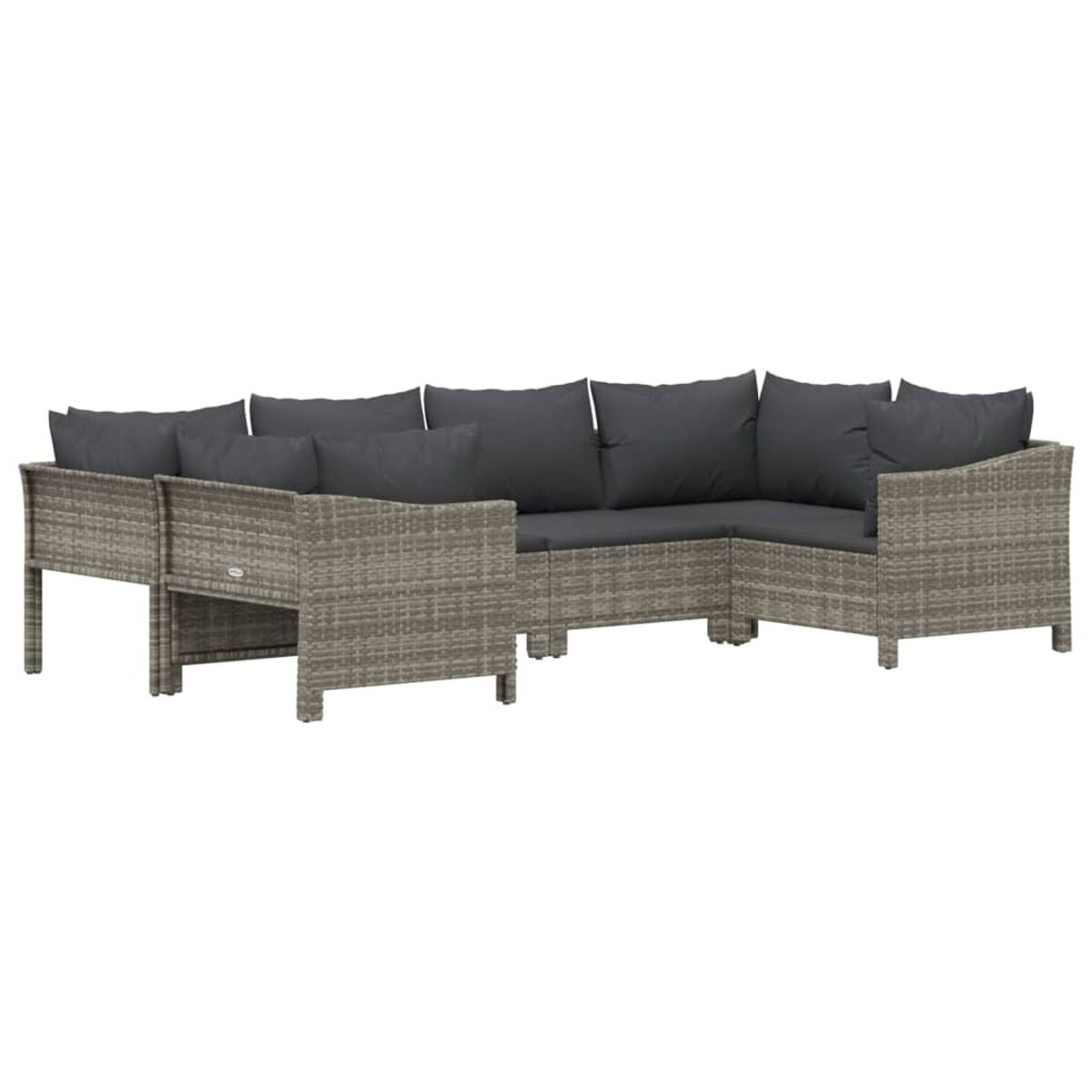 Graues Outdoor-Möbelset aus Korbgeflecht. Beinhaltet ein Ecksofa.