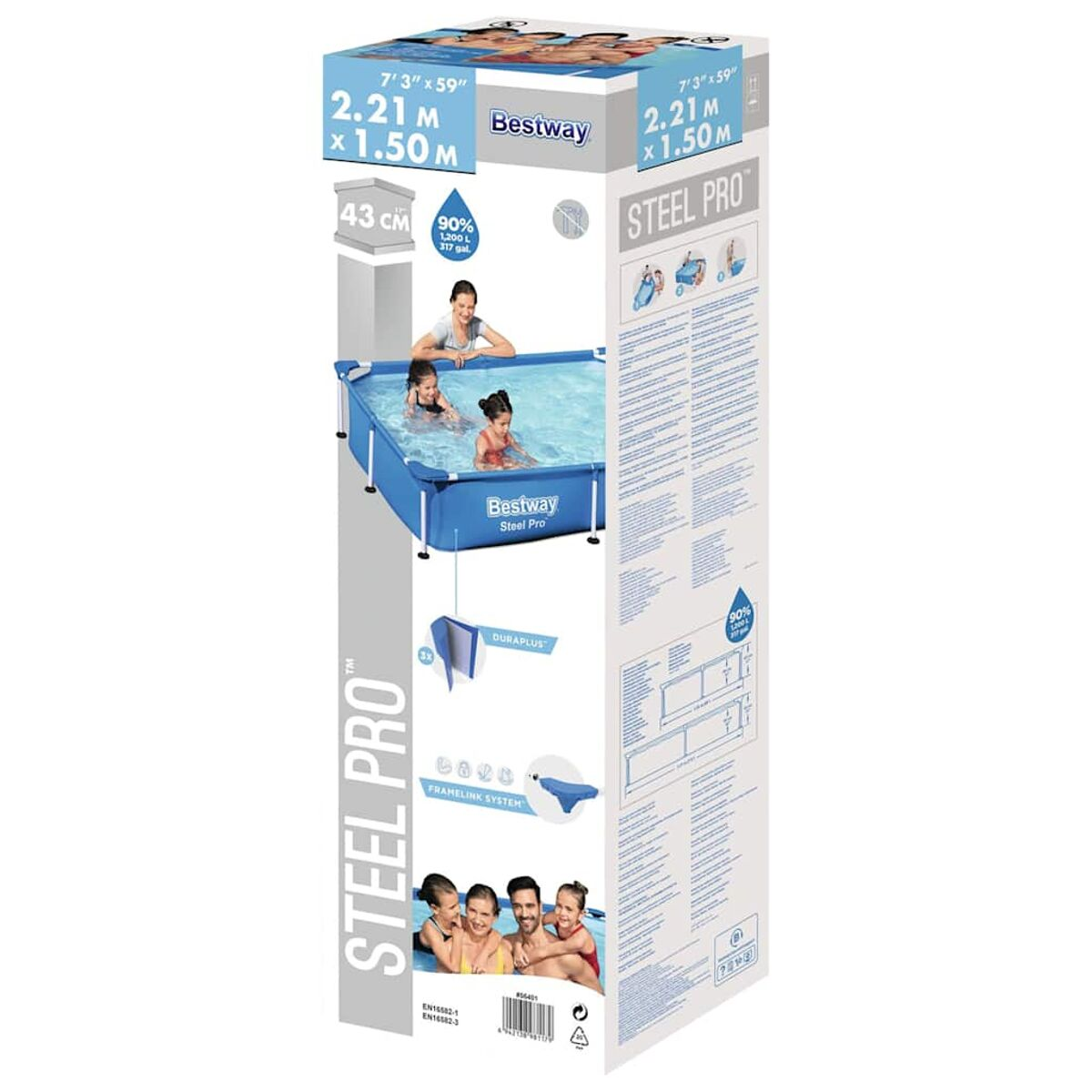 Box mit Poolbild, zeigt Menschen darin und Produktdetails.