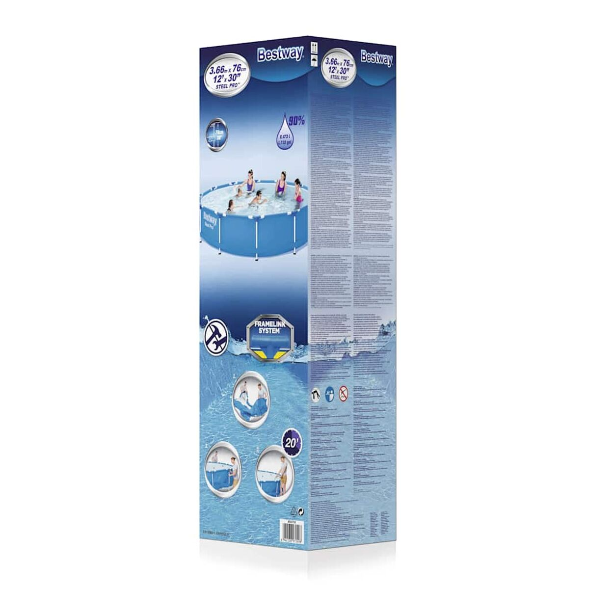 Poolbox mit Pool und Personen. Blauer Pool, weißer Hintergrund, Text.