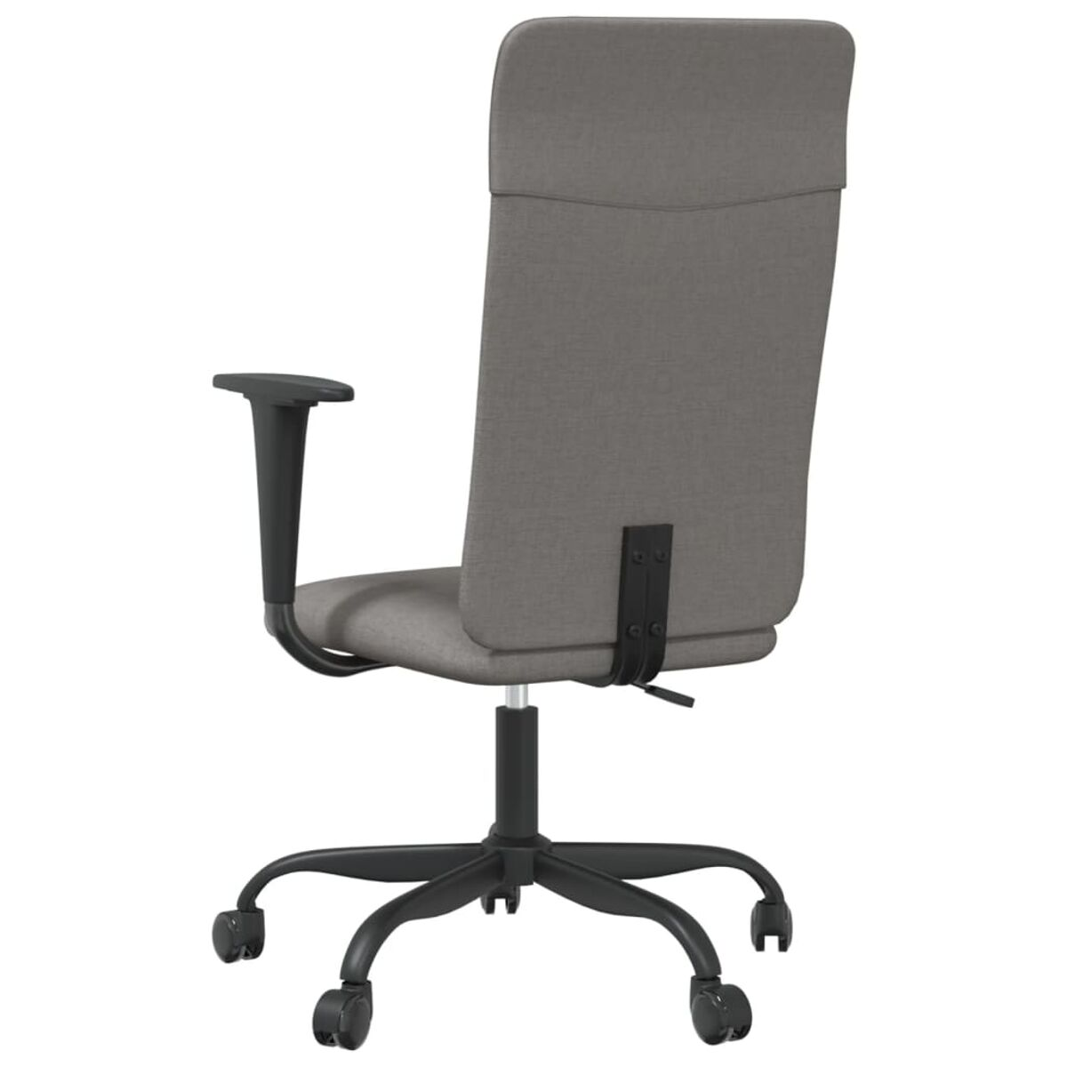 Bürostuhl mit grauem Rücken und schwarzem Rahmen. Der Stuhl wird von hinten gesehen.
