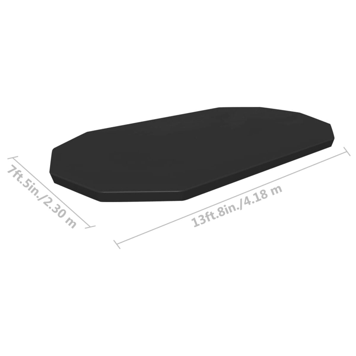 Schwarze Tischplatte mit den Maßen: 2,30 m x 4,18 m.