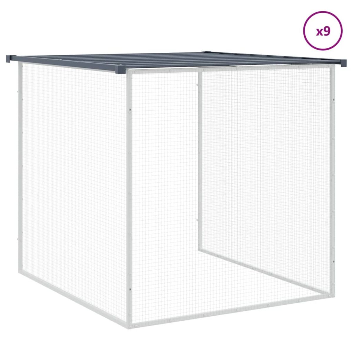 Ein quadratischer Metallkäfig mit Dach, beschriftet mit x9.