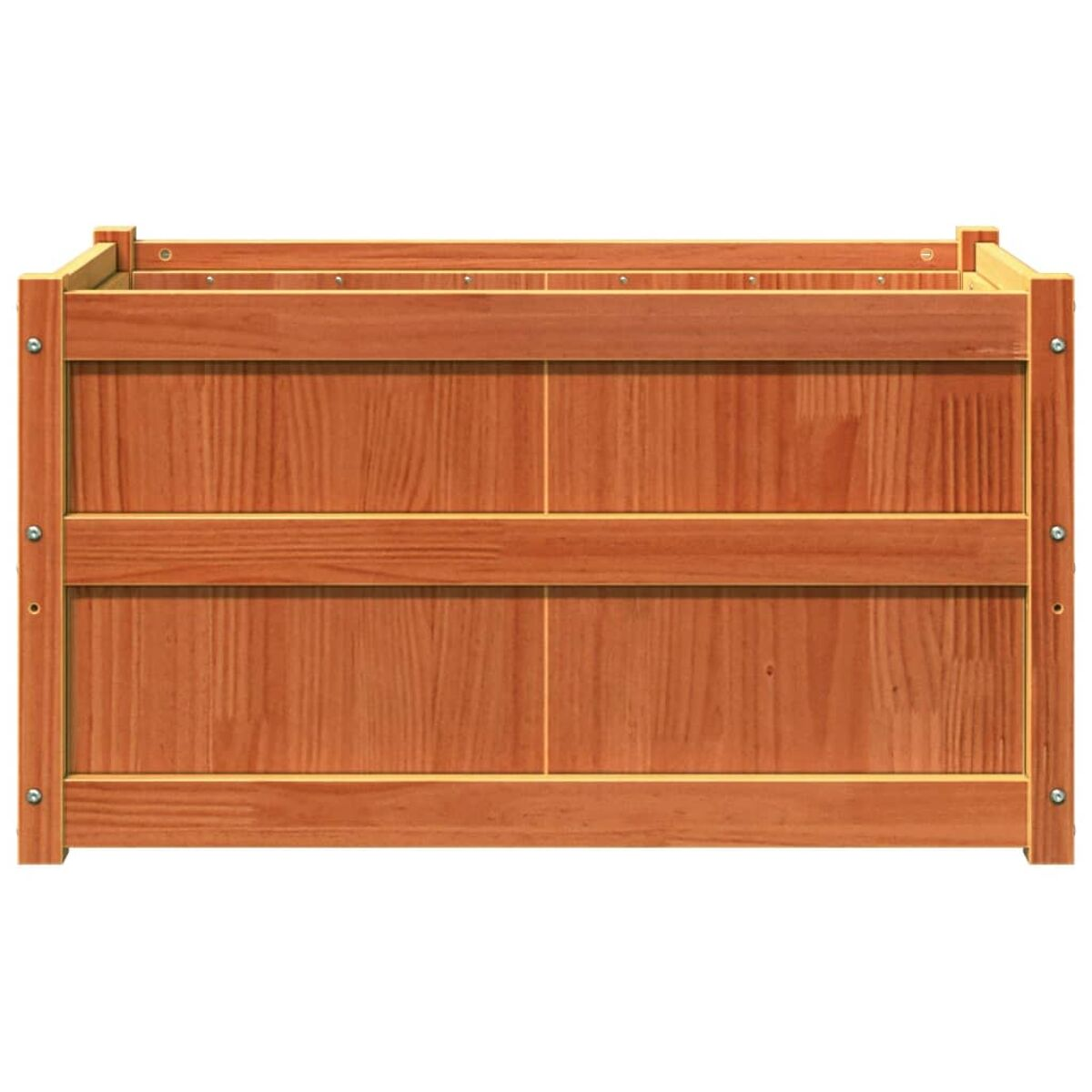Rechteckiger Pflanzkasten aus Holz. Das Holz hat eine hellbraune Farbe.