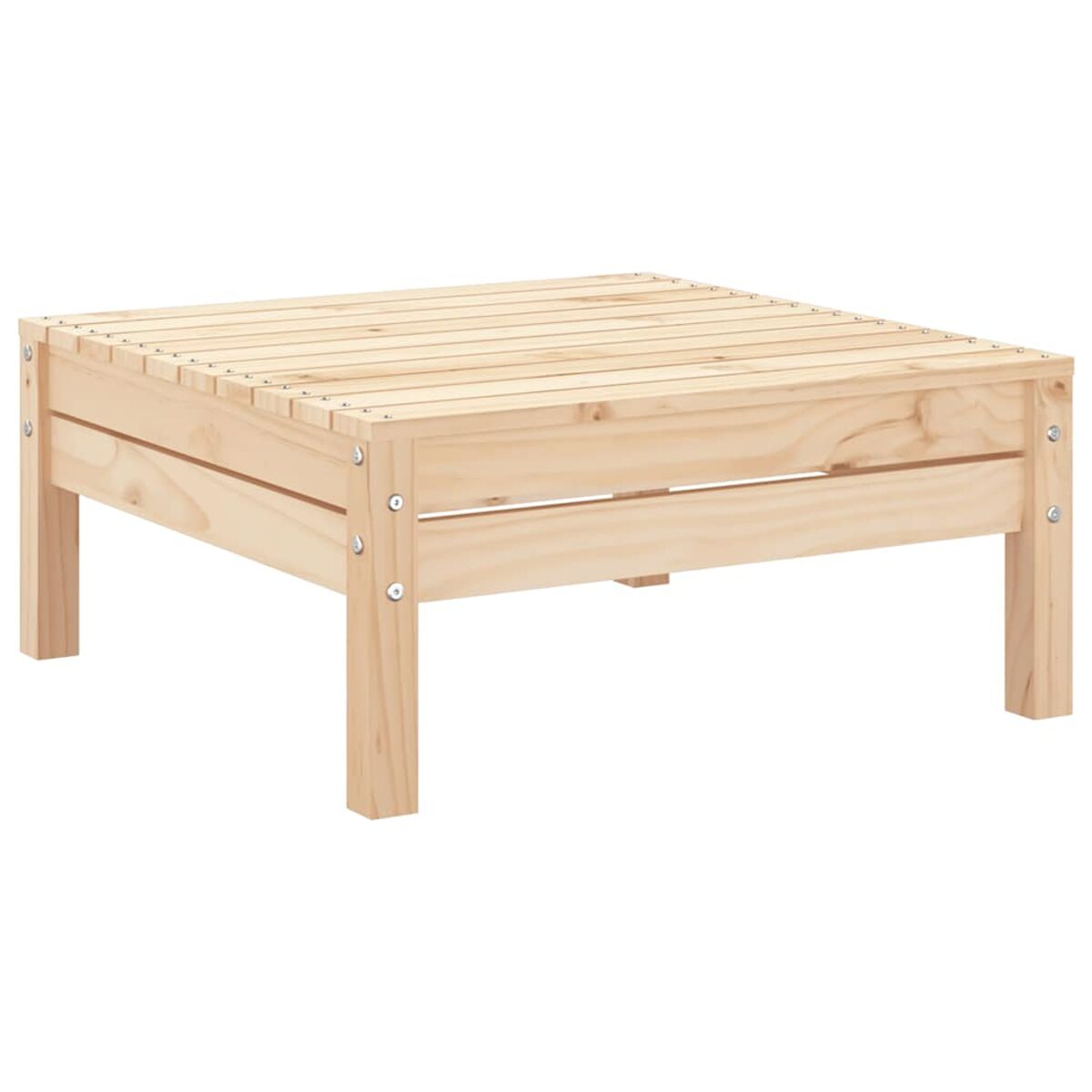 Un tavolino quadrato in legno chiaro con un piano a doghe.