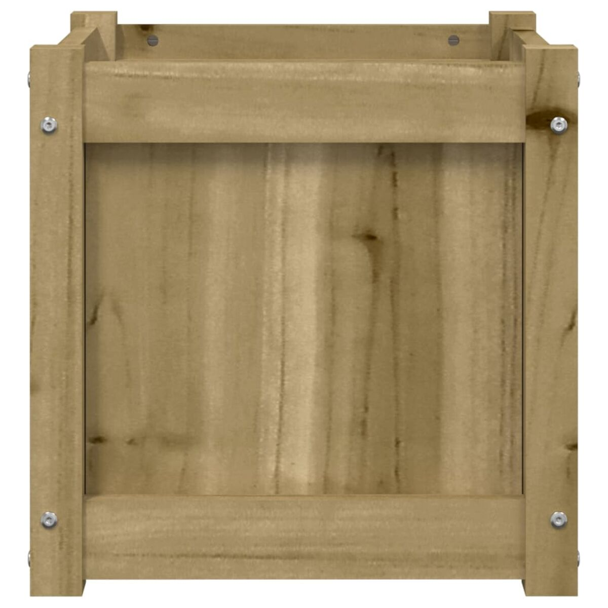 Pflanzkasten aus Holz. Es hat eine hellbraune Farbe. Die Box ist leer. Es ist aus Holz.