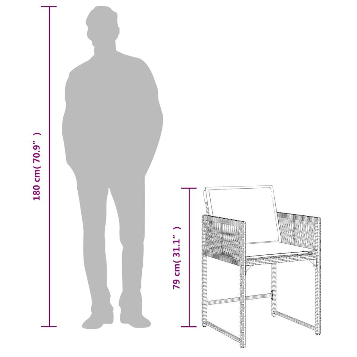 Eine Person Silhouette neben einem Korbstuhl. Der Stuhl ist kleiner als die Person.