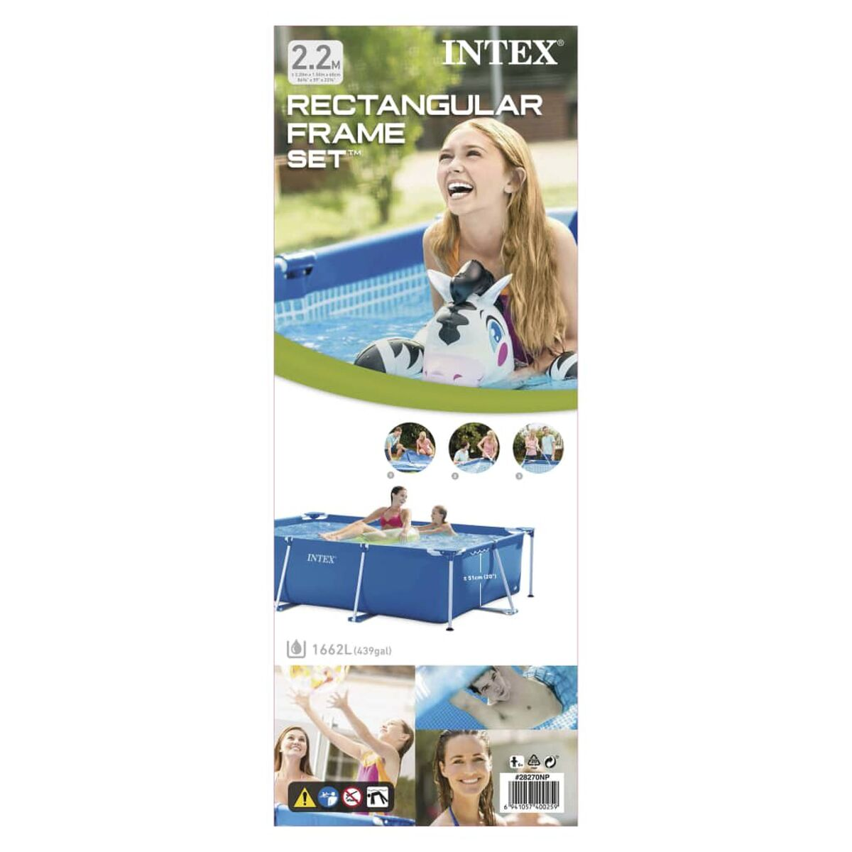 Ein Banner mit Pool, Frau und Text, der das Pool-Set angibt.