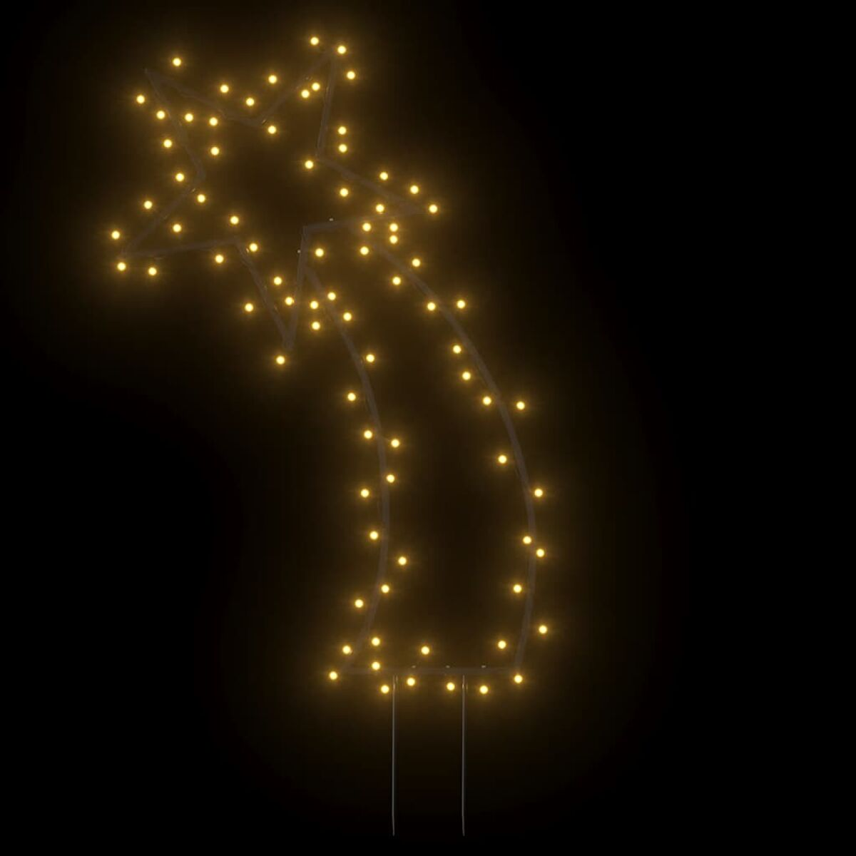 Eine sternförmige Weihnachtsbeleuchtung auf dunklem Hintergrund mit silbernen Pfählen.