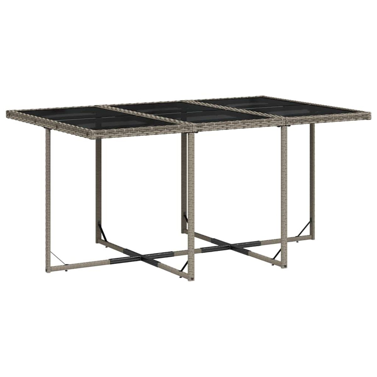 Un tavolo da pranzo da esterno con piano in vetro e gambe in metallo. Sono indicate anche le sue misure.