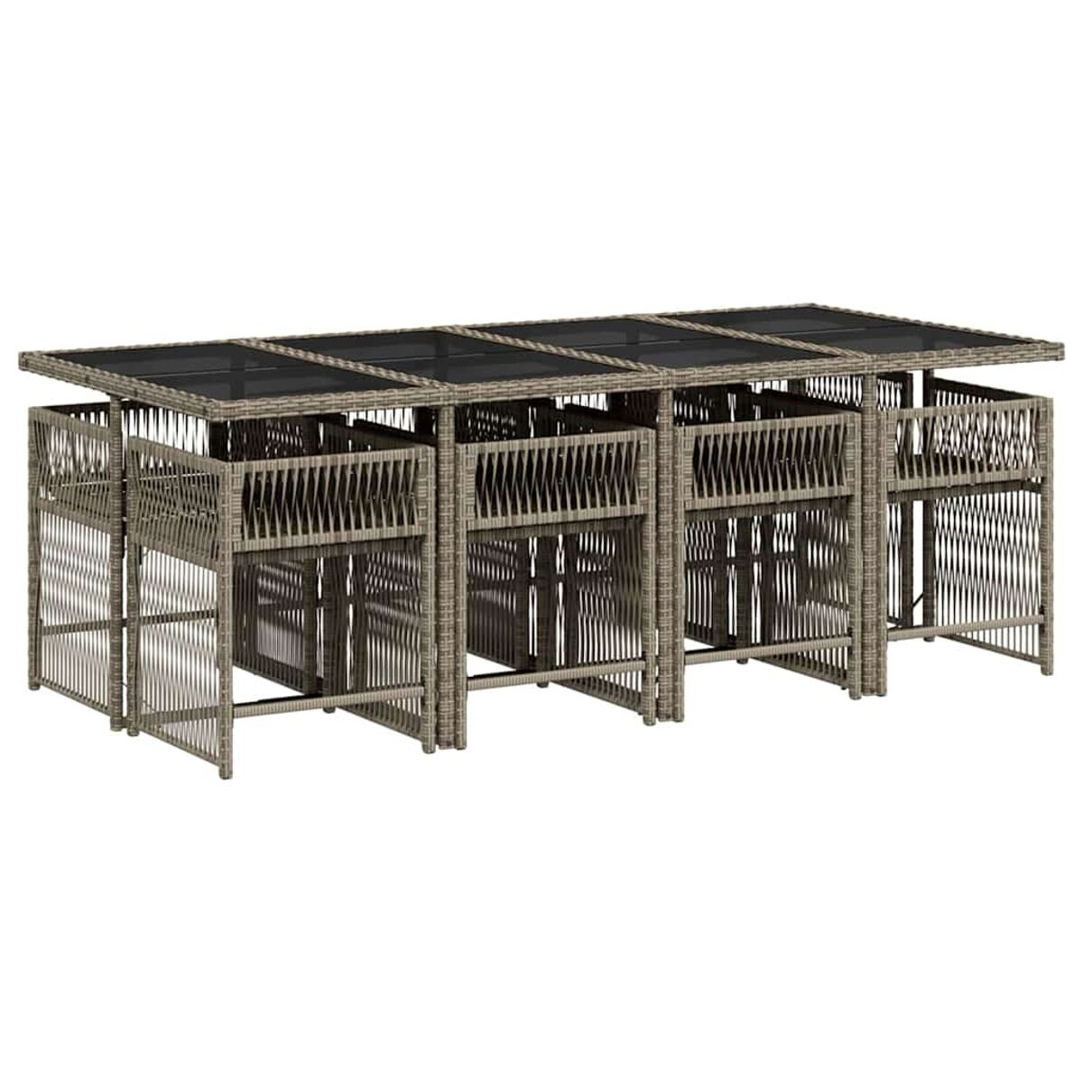 Set da pranzo esterno in rattan. Include un tavolo e sedie. Colore marrone chiaro, con piano in vetro.