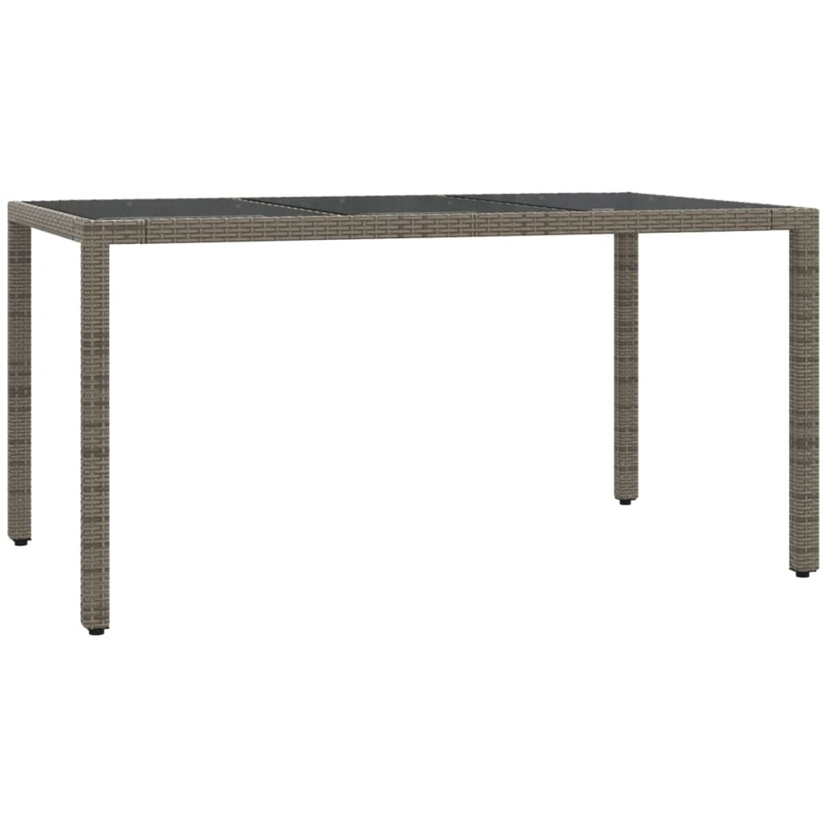 Rechteckiger Outdoor-Tisch mit grauem Korbgeflechtrahmen.